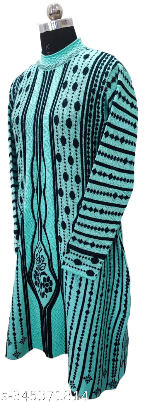 A long sleeved, bright blue and black patterned kameez for women's formal wear