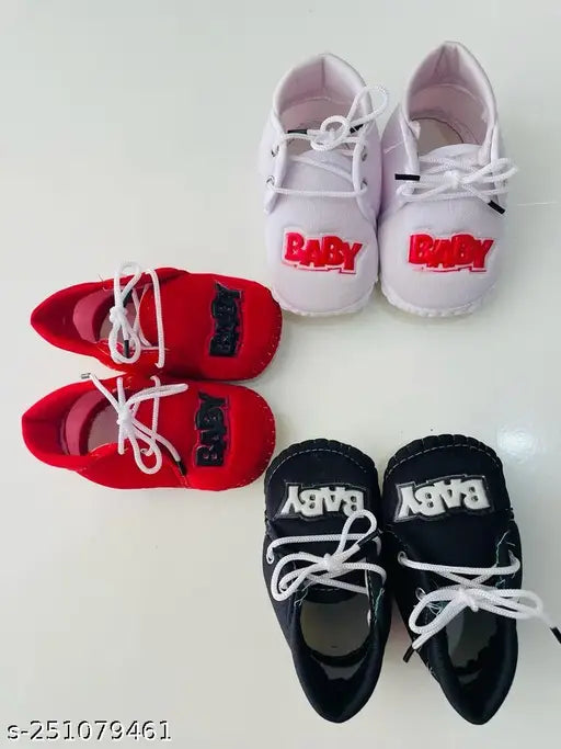 Multicolor canvas & EVA newborn baby shoes pack of 3 for both boy and girl (up to 0-9 months, 12cm length)