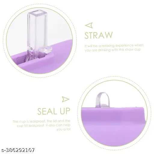 Lavender camera-shaped plastic kids sipper bottle, leakproof and spill-proof, 400ml capacity, adorable design for school and play