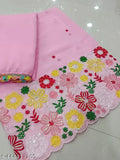 Pink lace georgette blouse with embroidered floral design and long sleeves, women's fashion
