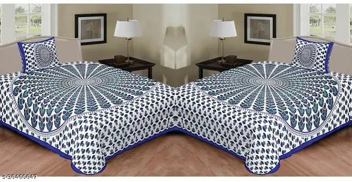 Cotton Jaipuri single bed sheets combo pack (2 bedsheets, 2 pillow covers), ideal for kids, regular quality, 160 thread count, Made in India