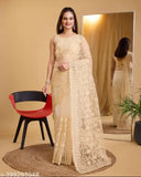 Embroidered net saree with solid Bangalori silk blouse, free size, India origin