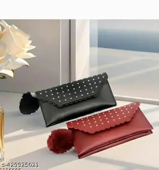 Red and black polka dot clutch, fabric handles, pack of two