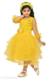 Three-quarter sleeve net frocks for kids, solid pattern, vibrant Indian fashion