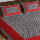 Grey 4 kam cotton flat sheets, fine quality ethnic motifs, 2 pillow covers for adult use, summer season, made in India (144tc)
