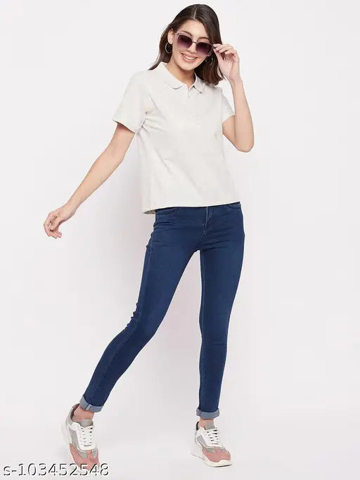Grey cotton short-sleeve polo T-shirt by YUYAM, essential women's wardrobe item from India