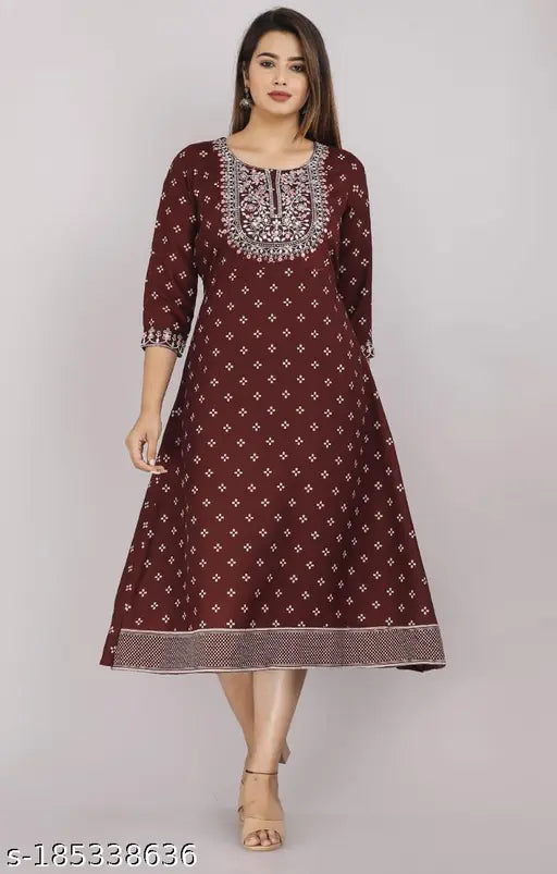 Maroon long kameez, flared sleeves, fashionable woman's wear