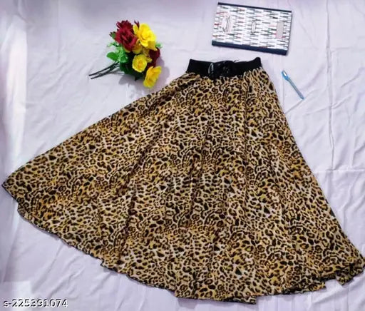 Multi-colored Georgette flared maxi skirt by Raabta Fashion, perfect for fashionable women. Maxi length, printed design, machine washable. Comes in sizes 28, 30, 32, and 34 (waist 28in, length 40in). Indian origin