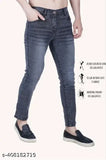 Mevan slim fit grey plain cotton blend jeans