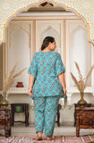 Aqua Blue Floral Round Cotton Nightsuit Pack of 2 - Stylish and comfortable women's nightwear with geometric prints, made in India