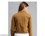 Denim brown jacket for girls, solid pattern, long sleeves, made in India