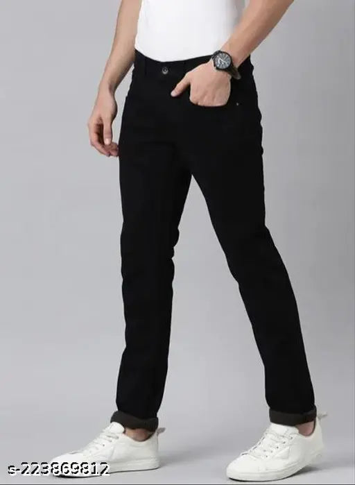 Monk Black Plain Jeans, denim men's solid-colored pants, perfect fit for any occasion. Sizes 30 and 36. Made in India