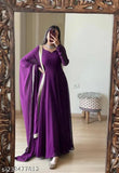 XXL Georgette long-sleeve fancy women gown, solid pattern for traditional look. Made in India." (125 characters)
