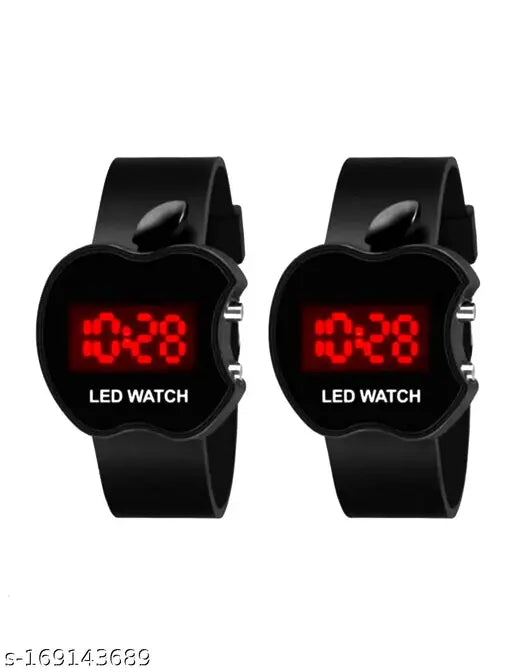 Black Apple-shaped LED watches with digital time display, pack of 2