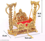 Gold oxide metal Krishna idol Jhula, 16.5 cm length, intricate design, temple, home decor