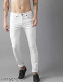 Men's white polycotton denim jeans, solid pattern, size 28/30/32, India origin