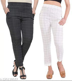 Casual feminine checked cotton blend jeggings, stretchy and soft with side pockets, extra full and flowing. Great for casual wear and outings, ankle length, free size. Made in India
