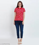 Viscose women's polo T-shirt with short sleeves and printed design, soft cotton material