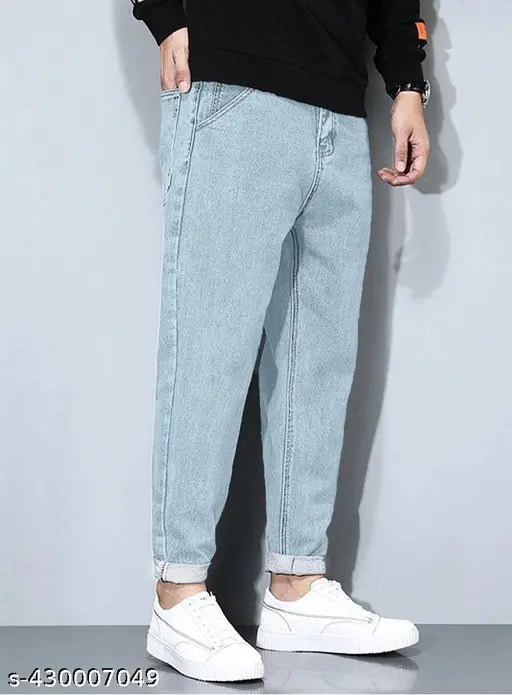 Zara men's oversized indie-style denim jeans, ice blue - loose fit, vintage inspiration, distressed finish, 28/34 waist sizes, India origin