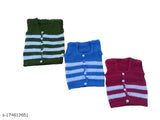 Wool striped net sleeveless baby sweater, cute winter design for 0-3 months from India