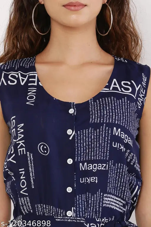 Navy Blue Crepe Sleeveless Jacinta Paper Printed Jumpsuit, trendy and comfortable women's fashion from India