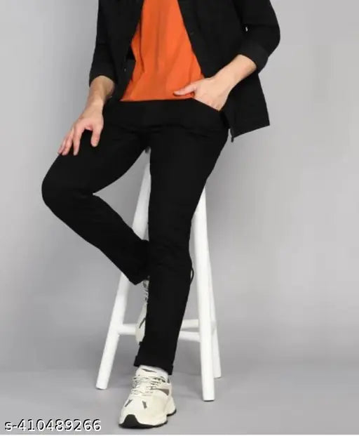 Men's black jeans, plain style with a straight cut