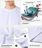 White printed men's short sleeve t-shirt with round neck, cool and quirky design on polyester fabric, size M
