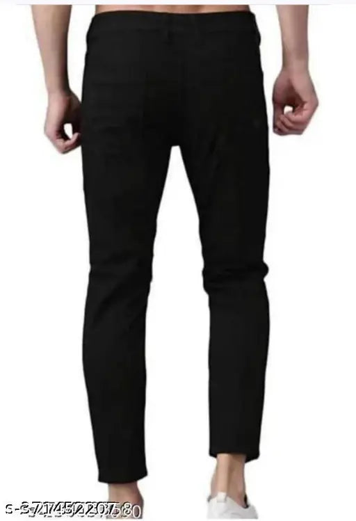 Designer latest black denim knee-cut jeans for men, slim fit, size options available: 28/28in, 30/30in, 32/32in, 34/34in, 36/36in (India) | Also available in extended sizes: 28/38in, 30/38in, 32/40in, 34/40in (hip size included) | India origin