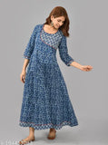Fabulous trendy yoke work printed anarkali kurta with tassel and latkan cotton - Indian women's fashion