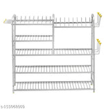 Winstar 5-tier stainless steel wall mount kitchen rack with plate and cutlery stand, for modern kitchen storage