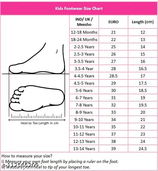 Black spider web themed children's sandals, adjustable straps, cushioned soles, size chart with European and Indian length options