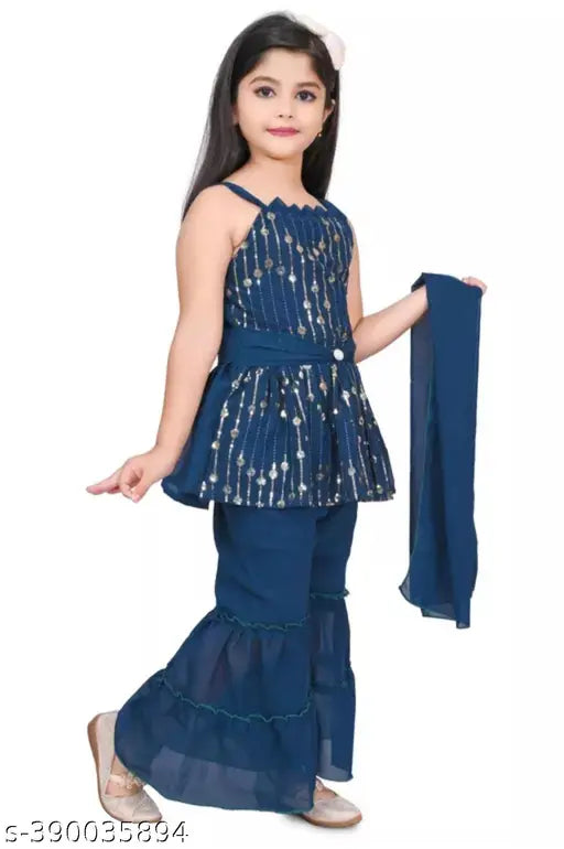 Georgette top bottom set for girls, sleeveless and versatile outfit for 9-10 years, Indian origin