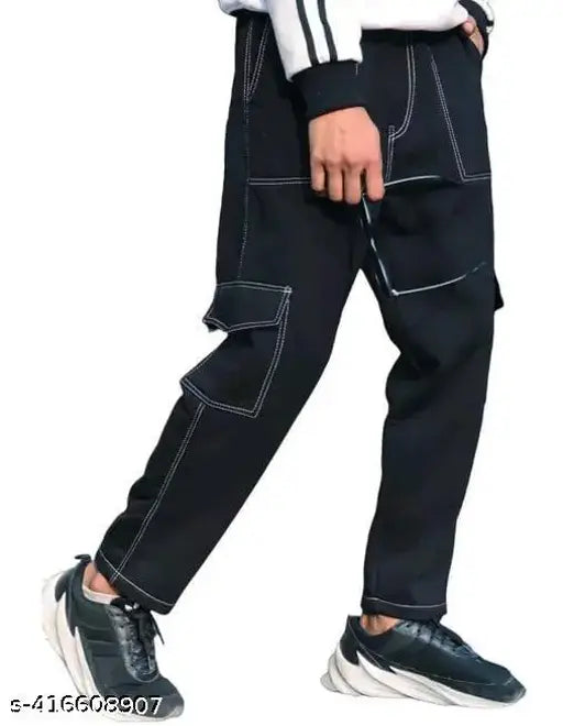 Black denim cargo pants, solid pattern, size 30/36/42 for women, made in India