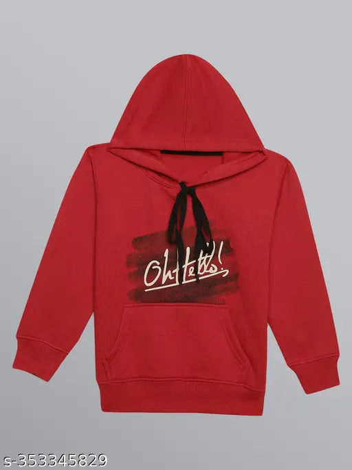Maroon Printed Hooded Cotton Fleece Sweatshirt for Boys