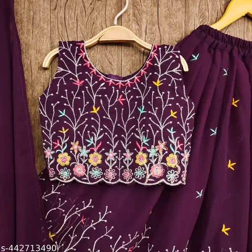 Georgette embroidered Lehenga Cholis for girls, Indian traditional wear - various sizes (2-3yrs, 3-4yrs, etc.)
