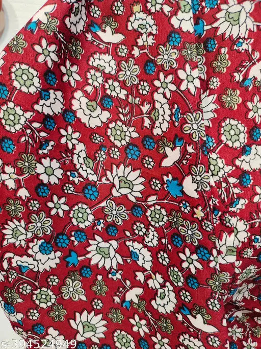 Red and white floral print stitched blouse