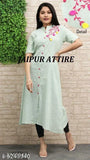 Embroidered cotton slub kurti, short-sleeved, Indian handcrafted embroidery on natural slub fabric