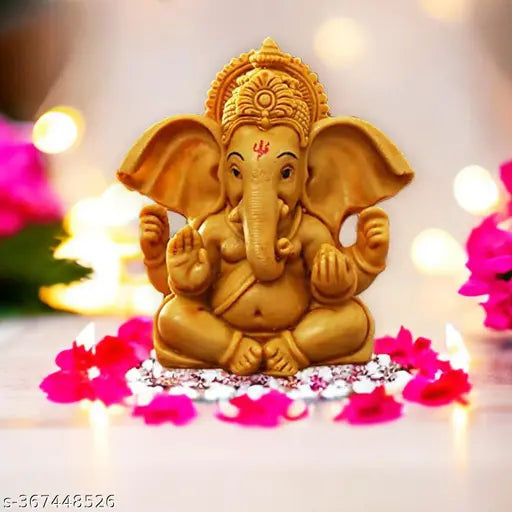 Handcrafted resin Ganesha figurine, vivid colors, Indian artistry for Car Dashboard or Home Decor (Size: 4 x 4 inches)