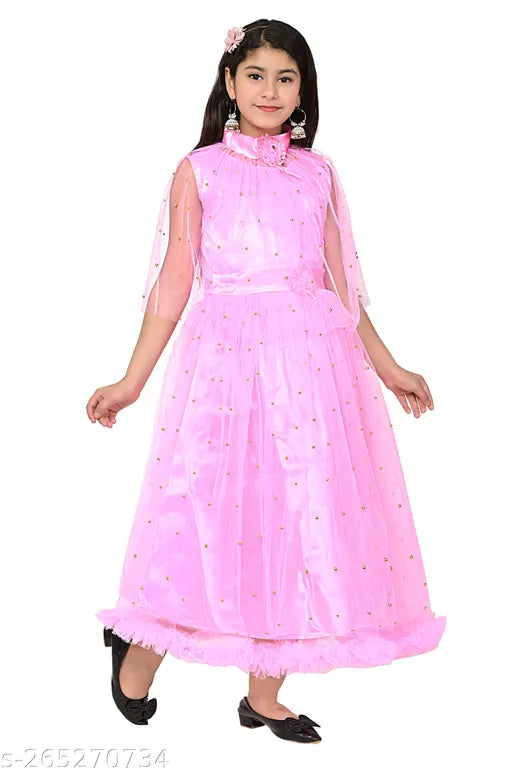 Pink net frock dress for girls, size 3-4 years (22in bust, 32in length) from KTR Garments