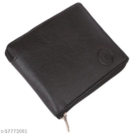 Brown faux leather Classic World zip wallet for men, 2 compartments, 5 card slots & coin pocket