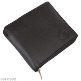Brown faux leather Classic World zip wallet for men, 2 compartments, 5 card slots & coin pocket