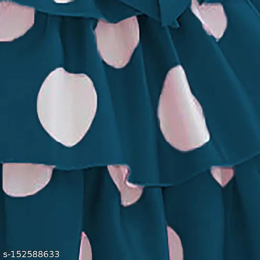Teal printed floral net frock, lightweight kids dress for parties and events (1-8yrs)