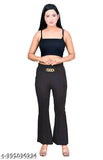 Black women's wide-leg bell bottom jeans, high waist, straight cut, no embellishment