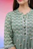 Mint Green rayon Anarkali dress with printed combo, three-quarter sleeves for women, Indian fashion