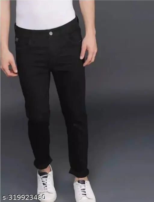 Black denim jeans by MOD MEN - Solid, classic fit for men (size 28/30/32), made in India