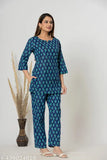 Cotton printed night suit top and pyjama set for women's sleepwear, three-quarter sleeves, cotton material, India origin