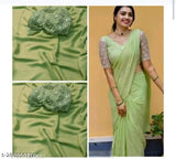Shimmer green chiffon saree with beaded border