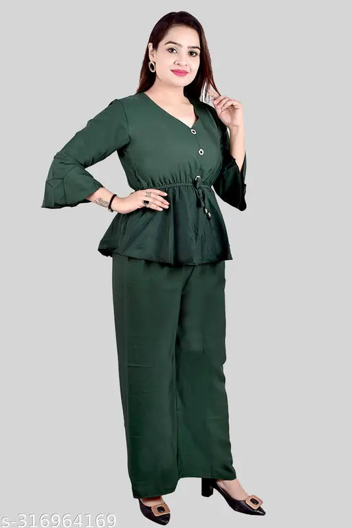 Stylish chic crepe top & bottom sets for women, premium quality ethnic palazzo with three-quarter sleeves, versatile for various occasions, crafted in India