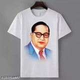 Blue polyester short-sleeve printed T-shirt, Jay Bhim design, Indian-made fashion apparel
