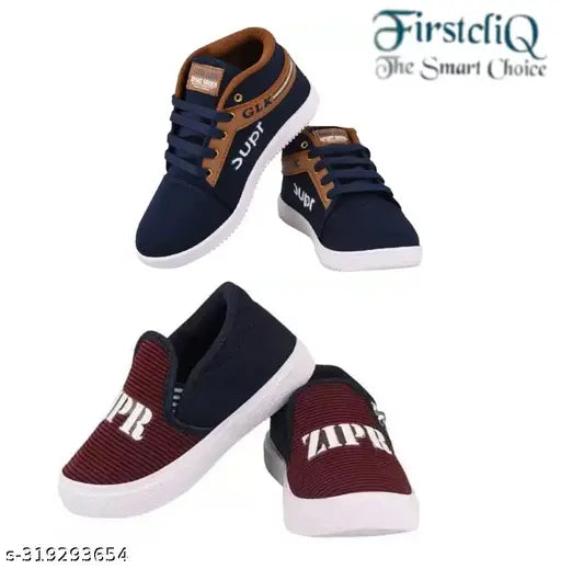 Black and blue casual sneakers with zip closure, suitable for kids